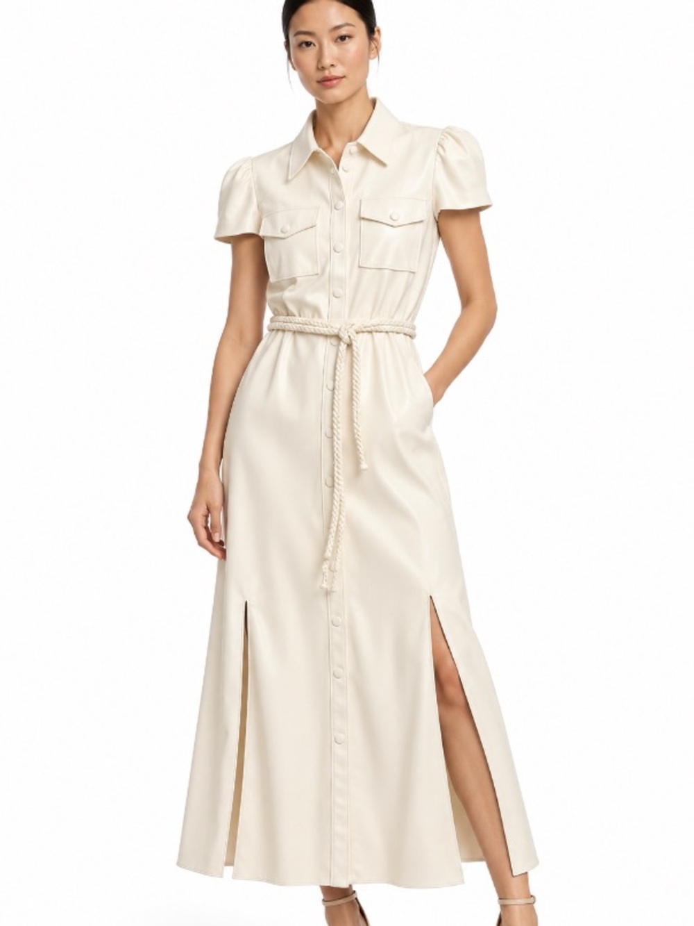 Alice + Olivia Miranda Vegan Leather Dress Ecru NWT